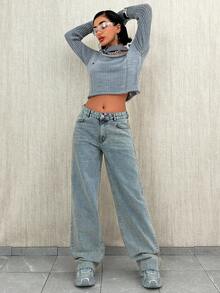 EURMUSE Women's Fashionable Versatile Summer Loose Straight Leg Low Waist Casual Denim Jeans - Medium Wash - View 3