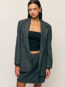 Nöista Nöista's Black Tweed Suit Set Pairs An Oversized Longline Blazer With A Matching Mini Skirt-Ideal For Fall Office Outfits, Polished Winter Looks, Or Stylish Women's School Fashion.