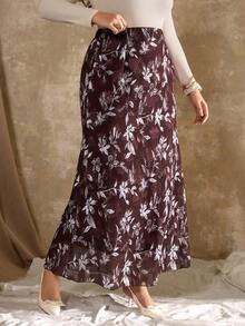 Flirla Plus Size 1 Piece Woven European & American Fitted Slimming Elegant Jacquard Skirt For Women - Brown - View 4