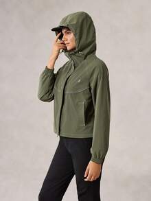 OutZeal Áo khoác ngoài trời chống nước có dải phản quang túi bên hông dành cho nữ đi bộ đường dài cắm trại mùa thu đông - màu xanh lá - Xem 9