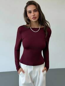 Aloruh Sexy Sheer Lace Long Sleeve Backless Top, Wine Red - Red Violet - View 6