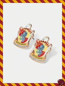 HARRY POTTER X SHEIN زوج من أقراط الأذن ذات التصميم الأسدي القديم - الذهبي - مشاهدة 2