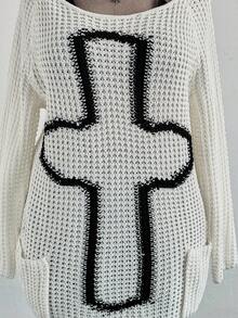Sunspun Damen lässiger, weiter Pullover mit Taschen, Langarm, ausgeschnitten, Große Größen - Weiss - Übersicht 7
