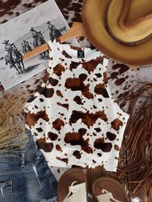 SHEIN EZwear Áo ba lỗ bó sát cổ tròn in hình bò theo phong cách Boho miền Tây giản dị tối giản, phù hợp cho mùa hè, kỳ nghỉ, kỳ nghỉ xuân, cỡ lớn - Nhiều màu - Xem 5