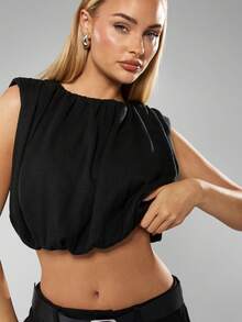 MISSGUIDED Sleeveless Ruched Blouse With Gathered Hem For Summer Office Casual