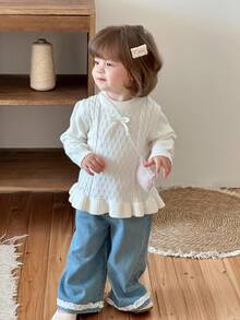 DAZY Toddler Girls' Round Neck Bow Long Sleeve Sweater, Autumn/Winter