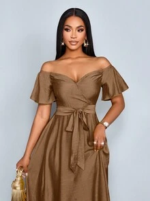 SOLERSUN Women's Elegant Resort Dress Slim Fit, Suitable For Vacation, Daily Life And Dating - Khaki - View 3