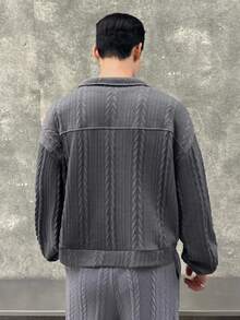Mainfolk Men's Autumn Animal Embroidery Drop Shoulder Zip Front Casual Jacket, For Fall Winter, Spring, Y2K - Grey - View 3