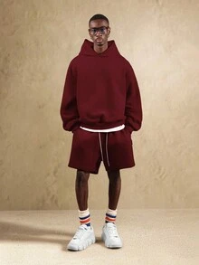 SUMWON 超大号抽绳套头连帽衫 - 酒紅色 - 查看 3