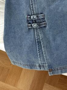 Comfortcana 女士牛仔连衣裙，方领无袖修身 A 字裙，蓝色