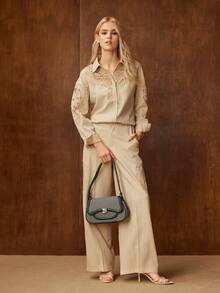 MOTF PREMIUM 1PC WOMEN'S SHOULDER BAG, COMMUTE STYLE, FAUX FABRIC TEXTURE WITH PU LEATHER - Olive Green - View 6