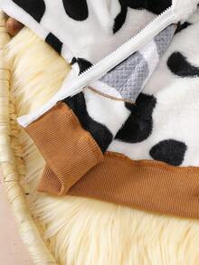 SHEIN Baby Girl Cute Cow Plush Jacket, Casual Outdoor Wear, Autumn/Winter Fall
