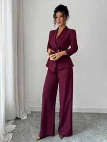 Elenzga 女士西装套装，西装面料，翻领，长袖，腰部收紧 A 字形不对称下摆，金属纽扣装饰，精致优雅，适合办公室、通勤、街头风格、法式浪漫、休闲、中东复古、下午茶、派对、感恩节、返校、秋冬