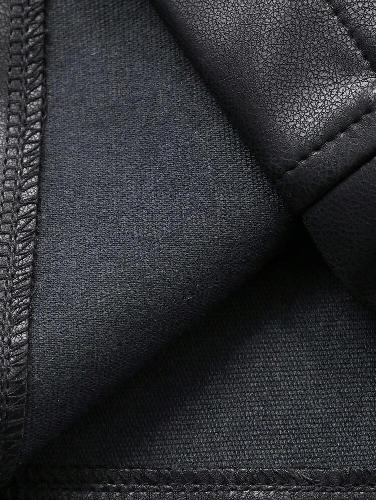 Women's Solid Color Long Sleeve Single-Breasted Jacket And Midi Skirt Elegant Fashion 2 Pieces Set Leather Jacket