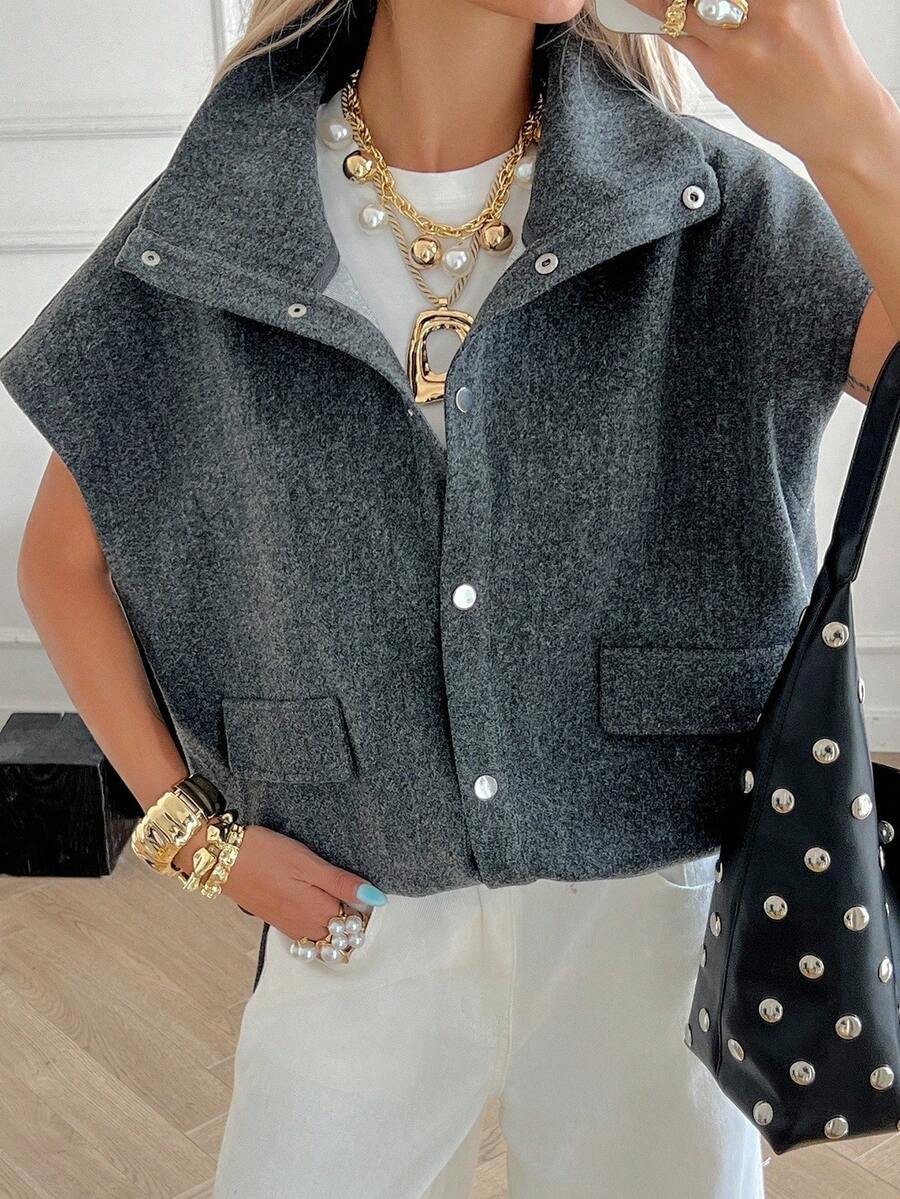 Livesso 女士无袖宽松休闲常规外套，秋季女士背心大衣 - 灰色 - 查看 1