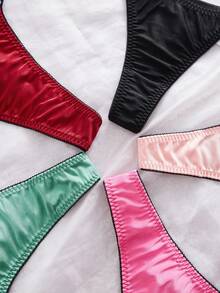 Eraneu 5条装女士多色亮面缎面丁字裤