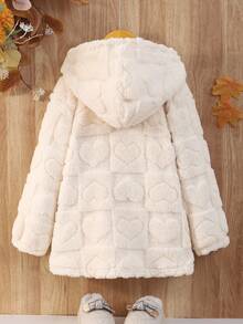 Young Girl Heart Fleece Lined Long Sleeve Single-Breasted Casual Hooded Jacket, Autumn/Winter Fall