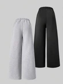 2 件套青少年女孩宽松休闲基本款印花裤，适合日常通勤、休闲、度假、聚会、街头摄影、所有季节 - 彩色 - 查看 2