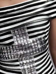 ROMWE EDITION Punk Sexy Y2K Striped Rivet Cross Women's Slim Fit T-Shirt