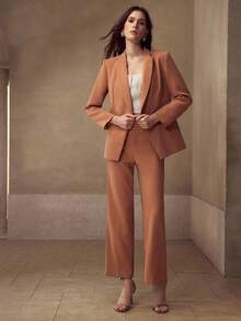 MOTF Classy SOLID PEAK COLLAR SINGLE BUTTON PLACKET BLAZER - Mocha Brown - View 5
