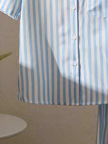 青少年女孩休闲条纹衬衫和裤子 T 恤套装，适合度假、郊游、学校、风格 - 彩色 - 查看 7