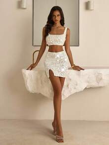 Vowa Vestido ajustado de dos piezas de mini longitud con lentejuelas lujoso, elegante, sexy, apropiado para fiestas, vacaciones, citas románticas y bodas.