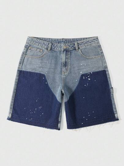 Grunge Punk Men's Casual Contrast Color Slant Pocket Straight Leg Jeans, Summer