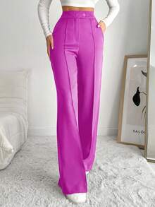 EURMUSE Women's Solid Color Seam Front Pocket Elegant Dress Pants - Red Violet - View 6