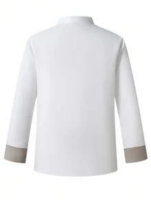 Manfinity Homme Áo sơ mi đầu bếp cổ đứng cài nút phía trước họa tiết tương phản thường ngày dành cho nam, mùa thu - trắng - Xem 2