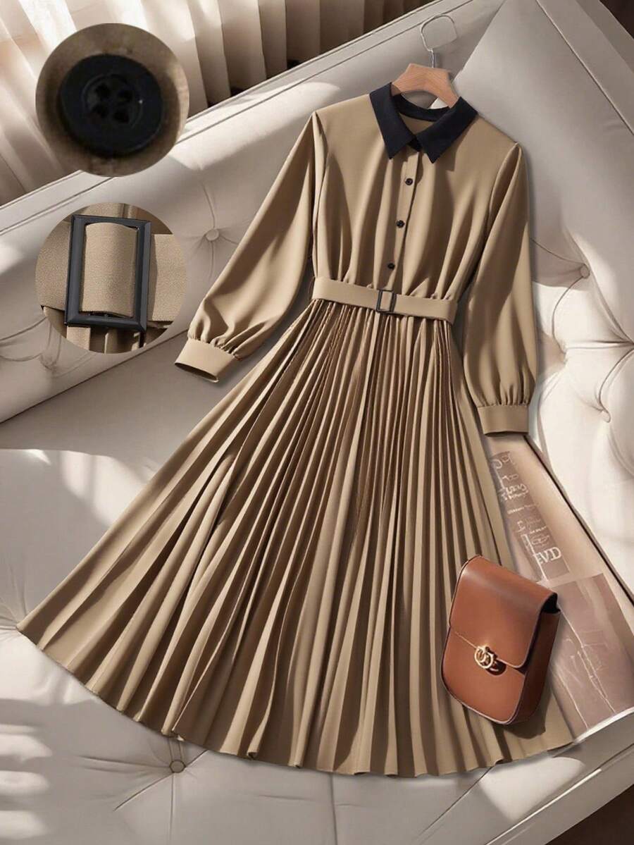 Regalyn Plus Size Women Elegant Everyday Commute Fashion Minimalist Color Block Patchwork Dress