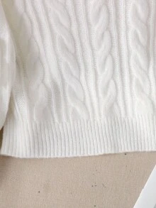 SHEIN كنزة صوفية كاجوال مريحة وجميلة مناسبة للارتداء اليومي للفتيات المراهقات، مصنوعة من الأقمشة المحبوكة بألوان متباينة مع زخرفة فيونكة - أبيض - مشاهدة 5