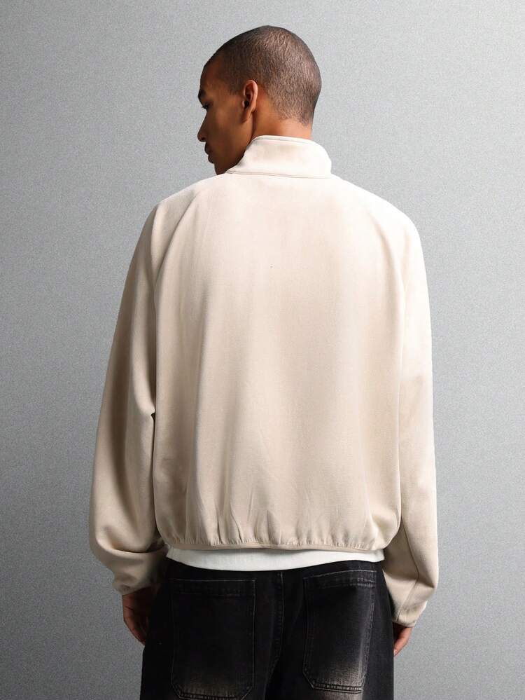 Full Zip Mock Neck Track Jacket With Clean Lines