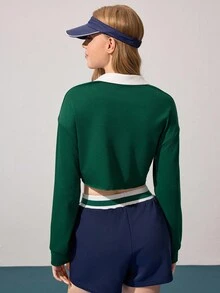 CourtClass Women's Long Sleeve Casual Outdoor Sports Polo Shirt For Daily Workout - Green - View 2