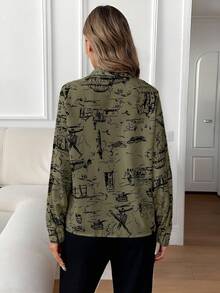 EMERY ROSE Chemise décontractée à manches longues, boutonnée devant, avec couleurs contrastées pour femmes - Multicolore - Voir 2