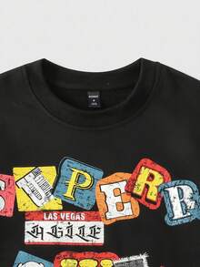 ROMWE MEN Street Life Men's Patchwork Contrast Color Print 2 In 1 T-Shirt, For Fall - Black - View 3