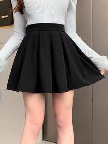 DAZY 女士休闲百褶A字裙，秋冬女装裙 - 黑色 - 查看 4