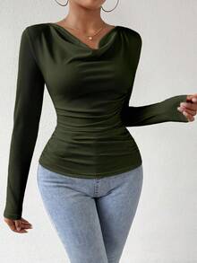 RosyDaze Camisetas femininas casuais de manga comprida, de cor sólida e combinando