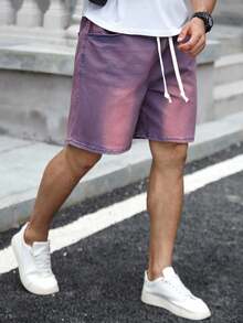 Manfinity Homme Plus Size Men's Summer Casual Washed Denim Shorts - Purple - View 6