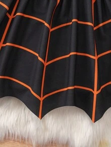 SHEIN 小女孩可爱卡通图案长袖连衣裙，适合万圣节派对 - 橘色 - 查看 9