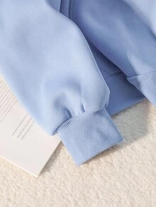 EMERY ROSE Fashionable Vacation Sunshine Beach Plus Size Graphic Sweatshirt For Women, Loose Fit Plus Size Comfortable Sportswear - Baby Blue - View 3