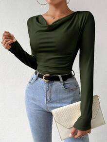 RosyDaze Camisetas femininas casuais de manga comprida, de cor sólida e combinando