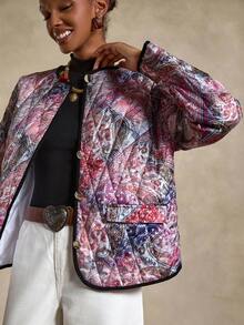 Bóhologie Französischer gesteppter Boho-bedruckter Mantel mit zwei Taschen, modischer Wintermantel - Verschiedenfarbig - Übersicht 6