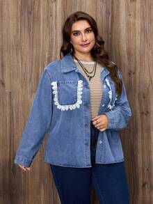 EMERY ROSE Chaqueta de mezclilla con encaje para mujer de talla grande - Lavado ligero - Ver 5