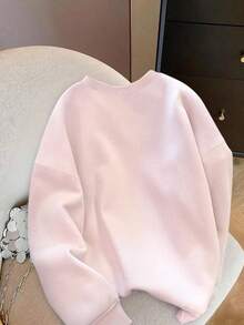 Resyla Women's Heart Embroidery Dropped Shoulder Crew Neck Sweatshirt