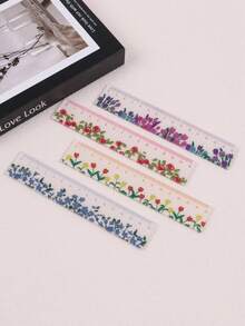 1 件/4 件，植物透明尺，花尺，亚克力尺 5.91 英寸学校尺，带厘米，适合学校和办公室需求！