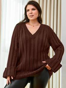 EURMUSE Maglione a maniche raglan in colore unito con costine - Castano - Visualizzare 5