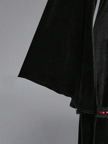 ROMWE Goth 大码复古浪漫深色甜美喇叭袖天鹅绒腰连衣裙，生日连衣裙 - 黑色 - 查看 4