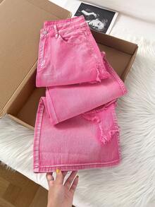 Comfortcana Quần jean ống đứng MOD Sweet Fit dành cho nữ, màu hồng, quần áo ngày lễ tình nhân, quần dài ngày lễ tình nhân, quần jean ống rộng ngày lễ tình nhân - Hồng - Xem 3