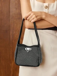 MOTF PREMIUM WOMEN'S RHINESTONE METAL DECOR SHOULDER BAG - Black - View 7