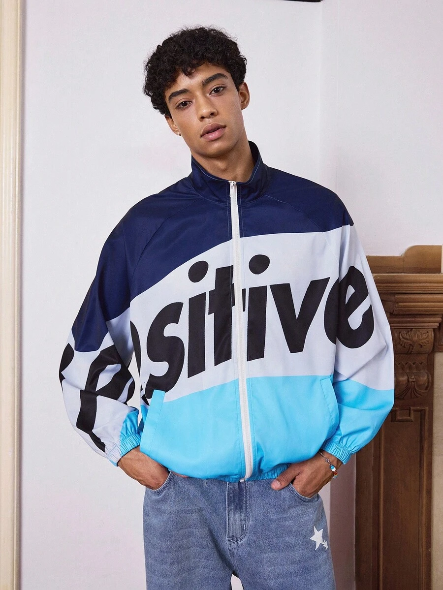 SWAVVY Áo khoác in định vị kỹ thuật số cỡ chuẩn dành cho nam, thời trang cho mùa thu/đông - Màu xanh lam - Xem 1